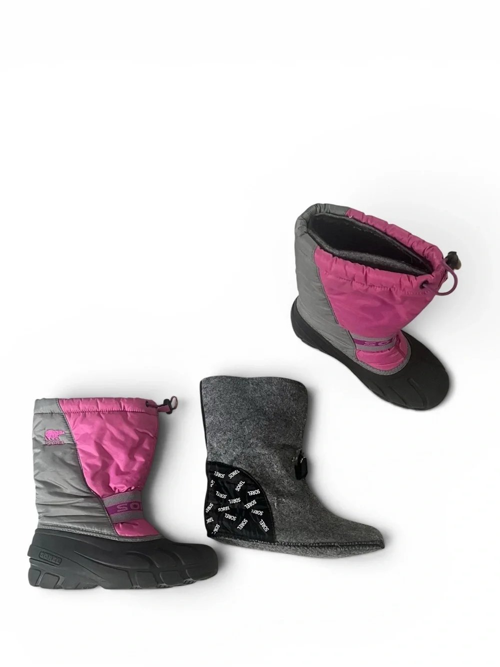 Sorel Youth Flurry/Cub Winter Snow Boots - Pink/Grey - Size 5 (Big Kids)